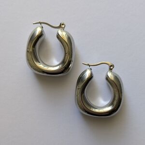 90s Vintage Modernist Silver Hoop Earrings